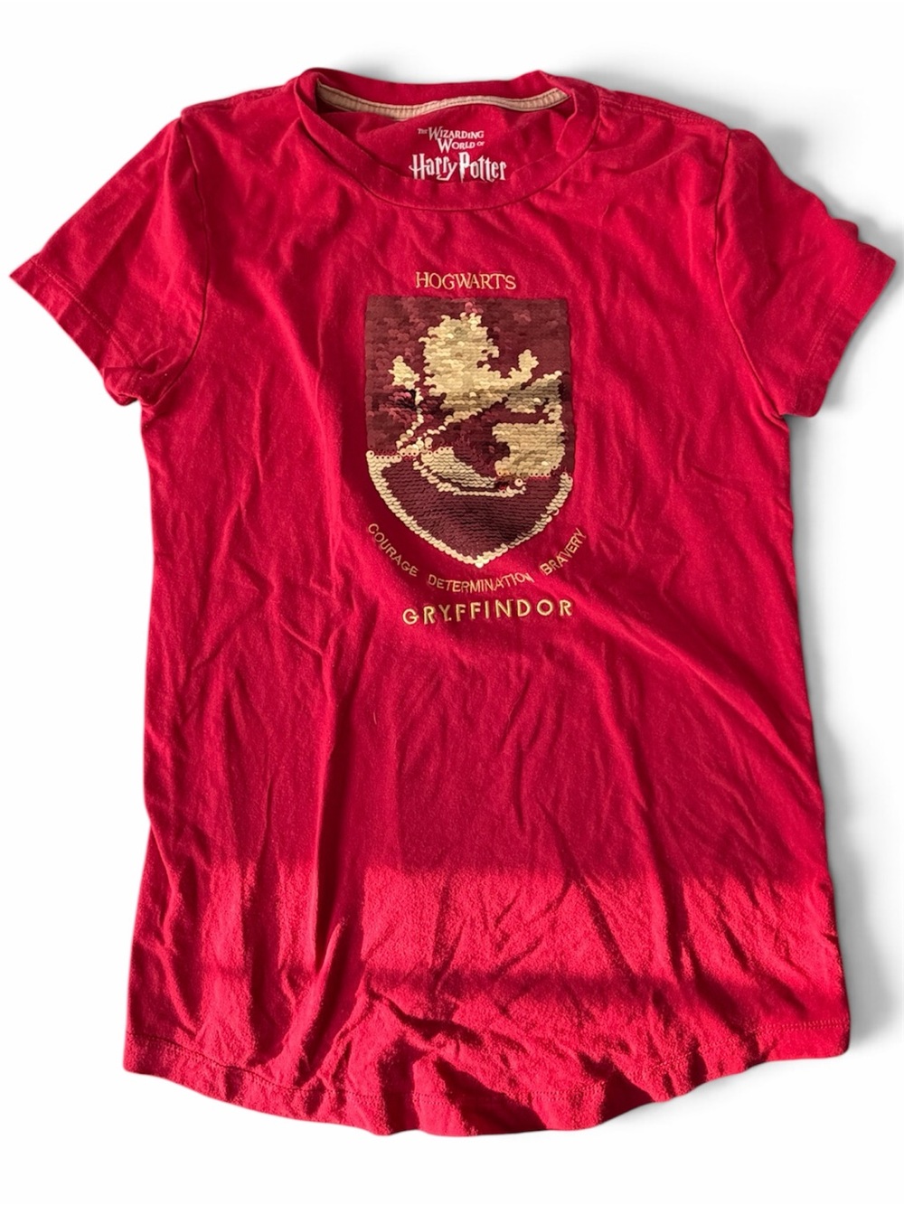 Harry Potter Hogwarts Gryffindor Sequin Crest Short Sleeve Tee - Red XS